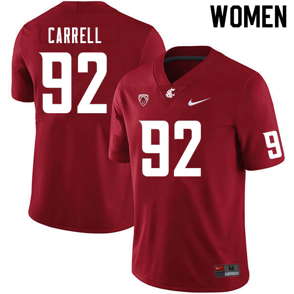 Women #92 Sam Carrell Washington State Cougars College Football Jerseys Sale-Crimson